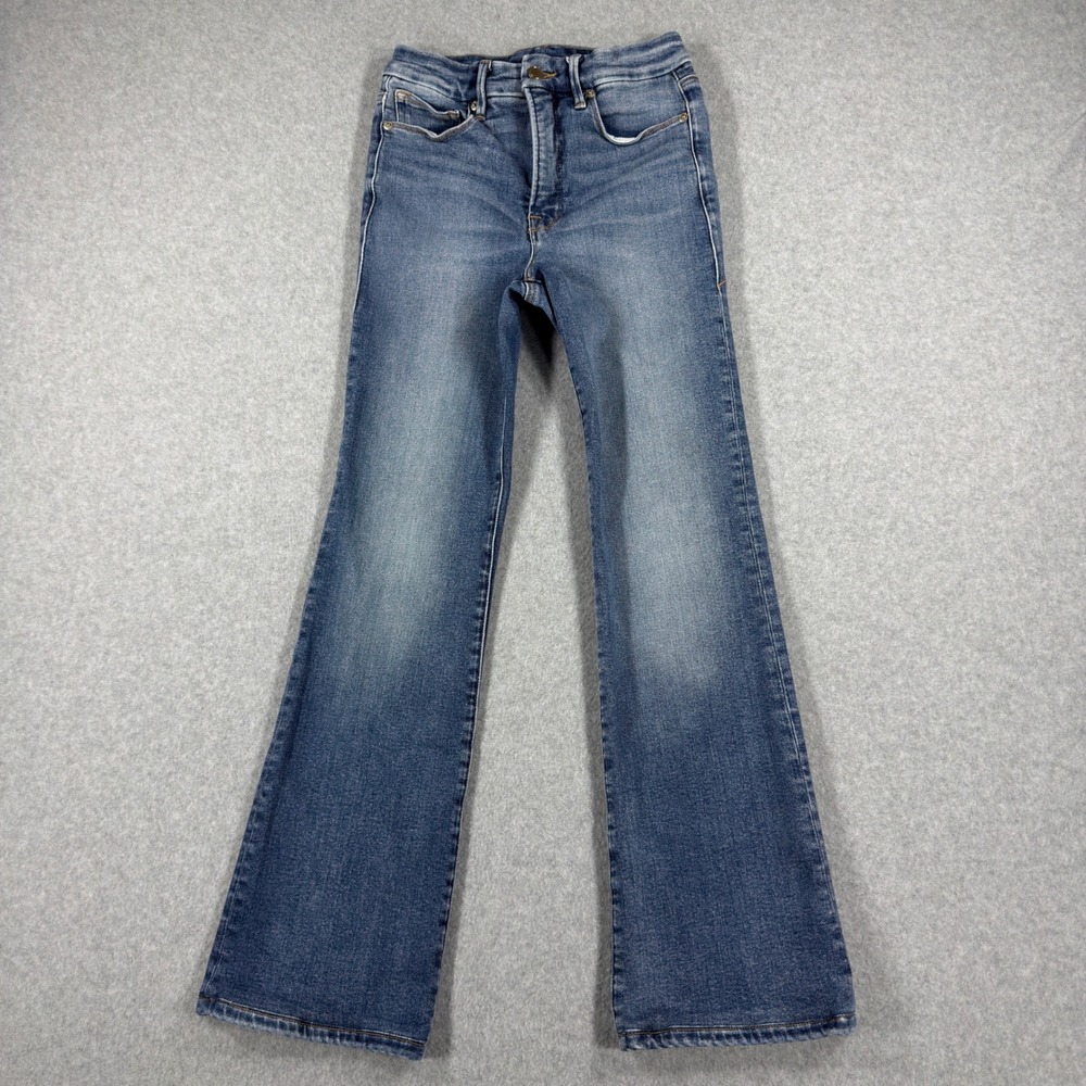 Good American Good Classic Boot Jeans Womens 0/25 Blue High Rise Flare